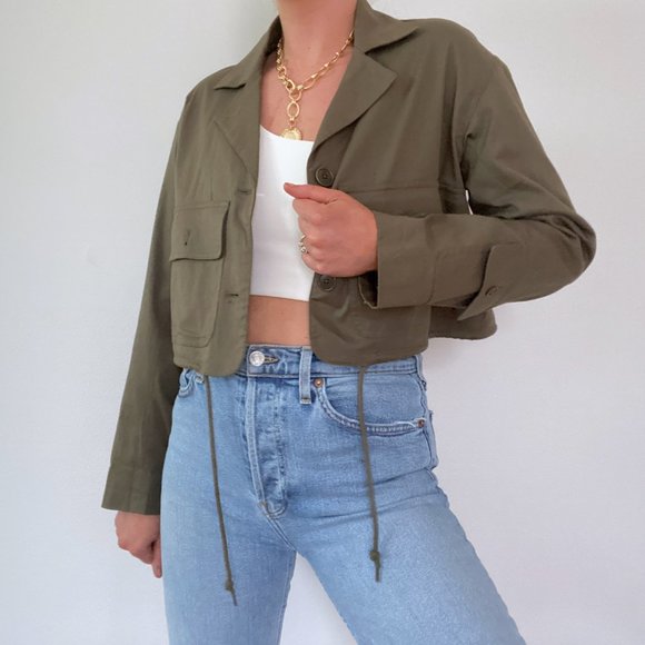 Ralph Lauren Army Green Cropped Utility Jacket - Picture 2 of 11